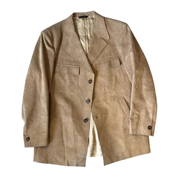 Vintage Men's 1970s Camel Suede Leather Blazer with Silk Lining Size L/XL - Picture 1 of 5